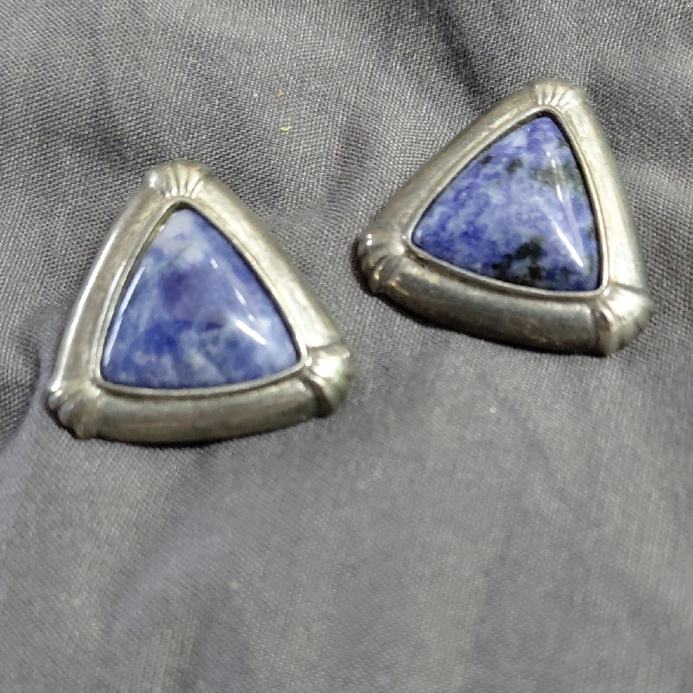Vintage Triangular Blue Stone Earrings